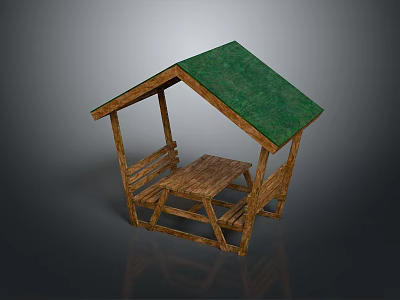 Outdoor Wooden Furniture Set With Green Roof Table And Bench Design 3d model