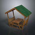 Outdoor Wooden Furniture Set With Green Roof Table And Bench Design