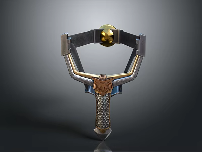 Intricate Metallic Mechanical Device With Golden Sphere Blue Emblem And Grid Pattern 3d model