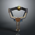 Intricate Metallic Mechanical Device With Golden Sphere Blue Emblem And Grid Pattern