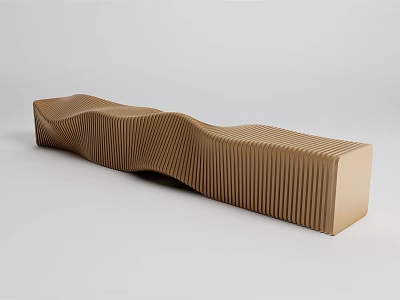 Modern Brown Public Bench With Wave Shaped Structure And Striped Texture 3d model
