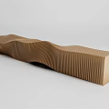 Modern Brown Public Bench With Wave Shaped Structure And Striped Texture 3d model