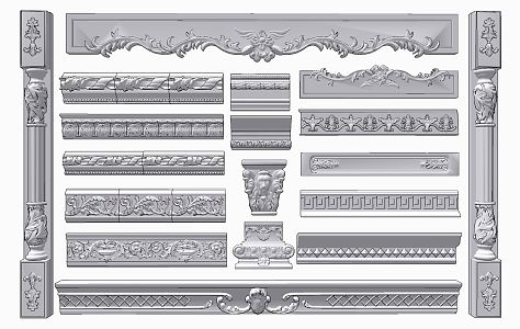 European-style gypsum line, classical gypsum carved line, Roman stone column 3d model