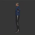 Male Character in Blue Open Jacket With Red Pattern Pants Arms Outstretched Standing Pose 3d model