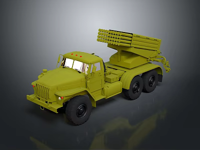 Olive Green Military Truck With Rocket Launcher And Six Wheeled Structure 3d model