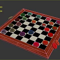 Classic Checkerboard Game Board With Red Border Black White Squares And Pieces