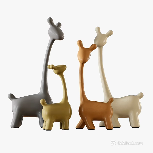 Cute Small Giraffe Ornaments With Assorted Gray Beige Brown Yellow Colors For Home Decor 3d model 