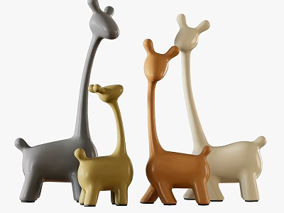Cute Small Giraffe Ornaments With Assorted Gray Beige Brown Yellow Colors For Home Decor 3d model