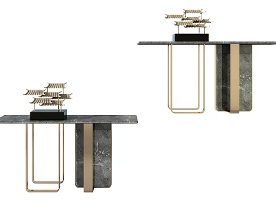 Modern Elegant Console Table With Marble Tabletop Gold Metal Frame And Decorative Sculptures 3d model