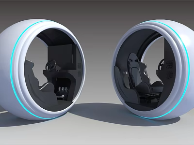 Futuristic Circular Pod Interior With Seats Control Panel And Blue Light Accents 3d model
