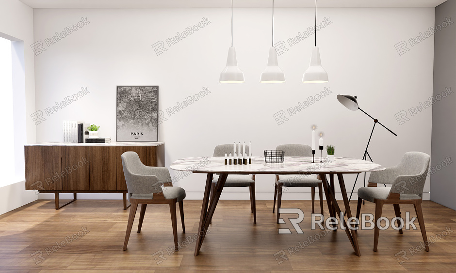 Nordic Dining Table and Chair Combination Solid Wood Dining Table and Chair Side Cabinet Combination model