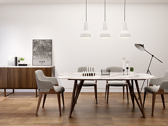 Nordic Dining Table and Chair Combination Solid Wood Dining Table and Chair Side Cabinet Combination 3d model