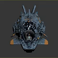 Futuristic Sci-Fi Mechanical Vehicle With Blue Orange Accents Detailed Structure And Thrusters
