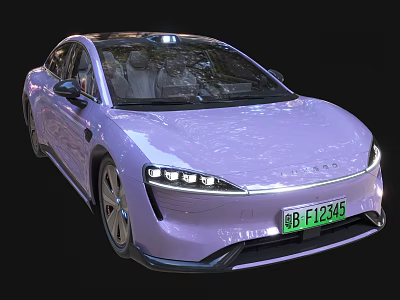 Purple Electric Car With Sleek Front Design And LED Headlights 3d model