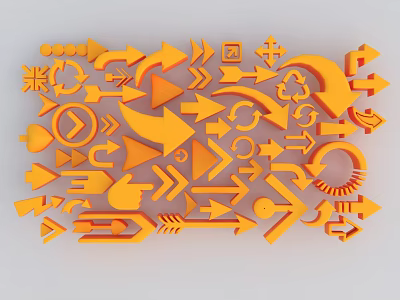 Creative Modern Wall Decor With Vibrant Orange Arrows Symbols And Geometric Shapes 3d model