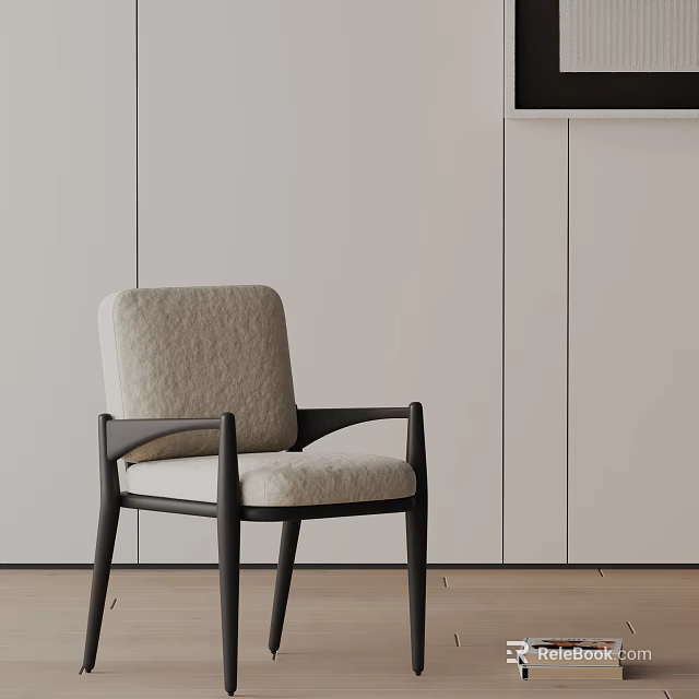 Modern Dining Chair With Beige Padded Backrest Seat Black Frame Light Colored Walls Wooden Floor 3d model 