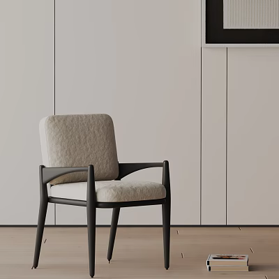 Modern Dining Chair With Beige Padded Backrest Seat Black Frame Light Colored Walls Wooden Floor 3d model