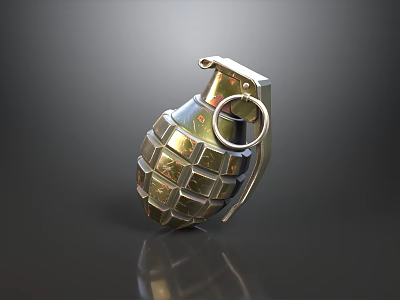 Metallic Hand Grenade With Classic Design Safety Pin And Reflective Finish On Dark Surface 3d model