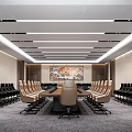 Modern Conference Room Interior With Long Table Chairs And Ceiling Lighting 3d model