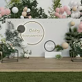 Outdoor Baby Baptism Party Decor With Pink White Balloons Green Plants And Flowers