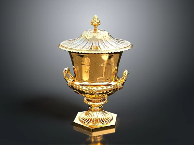 Golden Decorative Trophy With Ornate Lid Intricate Handles And Detailed Base 3d model