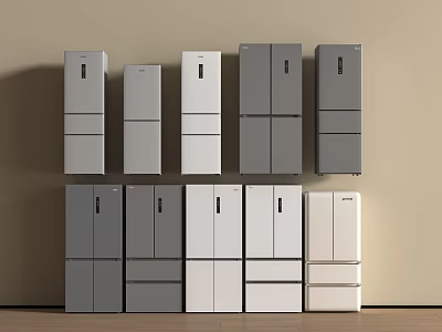 Stylish Refrigerators And Freezers Collection In Gray White Color Options For Modern Homes 3d model