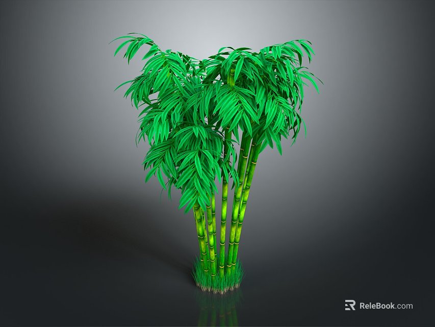 Green Bamboo Plants With Thick Stems And Lush Green Leaves 3d model 