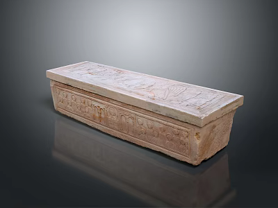 Vintage Stone Storage Box With Intricate Carved Patterns And Smooth Surface 3d model