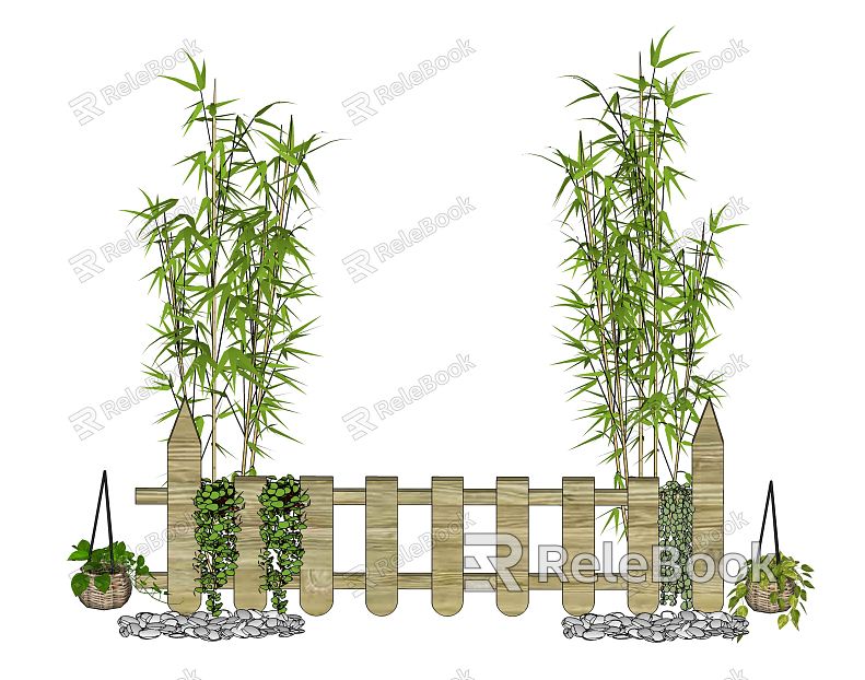 Modern landscape sketch railing bamboo pebble hanging basket set model