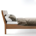 Simple Wooden Frame Double Bed With Brown Comforter And White Pillows 3d model