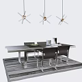 Modern Dining Table Set With Black Chairs Star Shaped Pendant Lights And Table Decor 3d model