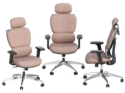 Ergonomic Office Chairs with Beige Fabric Black Armrests and Silver Metal Bases with Wheels 3d model