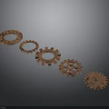 Red Gear Mechanical Equipment Arranged In Straight Line With Gray Background