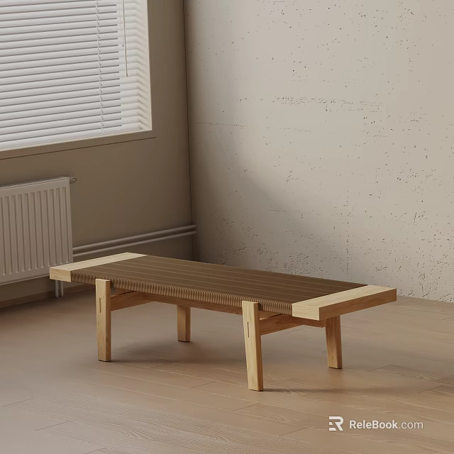 Wooden Bench Modern Design With Striped Top And Legs In Room With Beige Wall And Floor 3d model 
