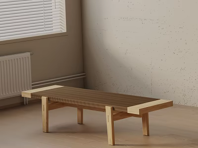 Wooden Bench Modern Design With Striped Top And Legs In Room With Beige Wall And Floor 3d model