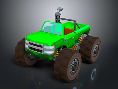 Green Monster Truck With Large Tires Open Top And Silver Grille 3d model