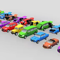 Colorful Toy Cars In Various Colors And Different Styles Arranged Together