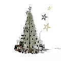 Elegant Festive Christmas Tree Decorated With Stars Gifts And Reindeer Silhouettes