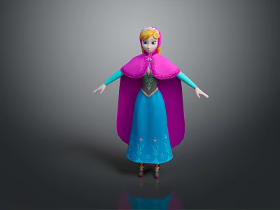 Animated Film Princess Character in Blue Dress with Pink Cape and Blonde Hair 3d model
