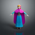 Animated Film Princess Character in Blue Dress with Pink Cape and Blonde Hair
