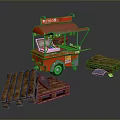 Red Food Cart With Fresh Hand Pulled Pancakes And Wooden Pallets