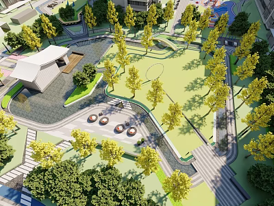 Scenic Pergola in Urban Park with Lush Greenery Trees Pathway and Relaxation Area 3d model