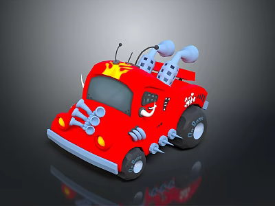 Red Cartoon Truck With Yellow Star Decoration And White Round Roof Parts 3d model