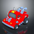 Red Cartoon Truck With Yellow Star Decoration And White Round Roof Parts