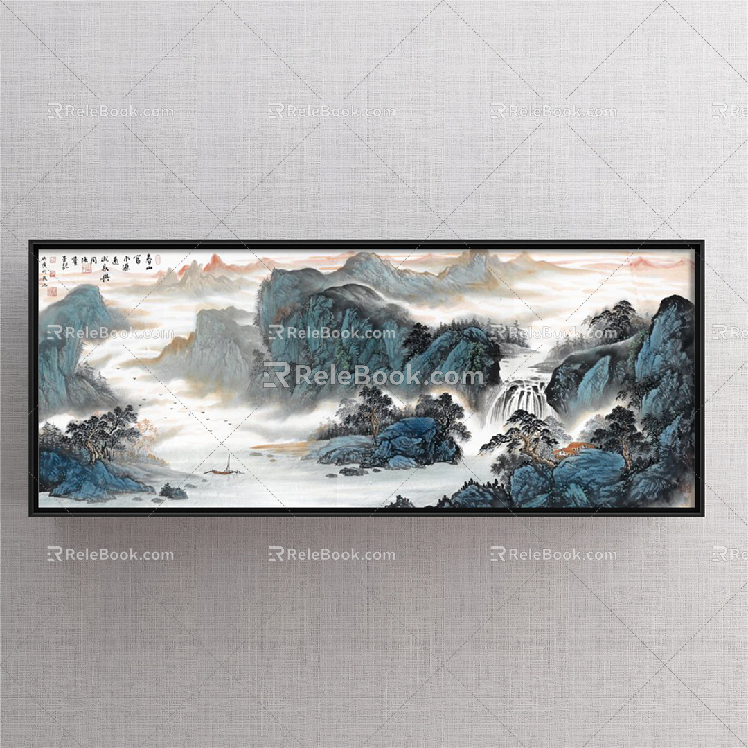 New Chinese Landscape Painting Blue Living Room Landscape 3d model