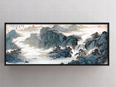 New Chinese Landscape Painting Blue Living Room Landscape model