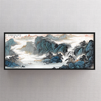 New Chinese Landscape Painting Blue Living Room Landscape 3d model