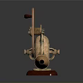 Vintage Industrial Equipment With Copper Wheels Gears Wooden Base And Mechanical Structure