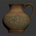 Carved Ceramic Pitcher With Brown Green Glaze And Leaf Patterns Design 3d model