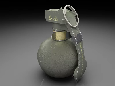 Green Military Grenade With Metal Safety Ring Yellow Base And Lever Handle Design 3d model